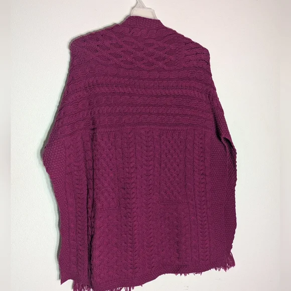 Aran Crafts Womens Sweater‎ Poncho Shawl Wrap Cable Knit Pink Fisherman Wool OS